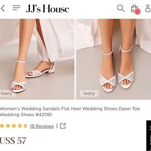 JJs House Ivory Women's Open-Toe Flat Wedding Sandals with Ankle Strap
